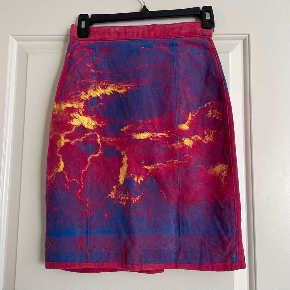 Blunt Object Suede Vibrant‎ Pink and Blue Mini Skirt - Picture 3 of 6